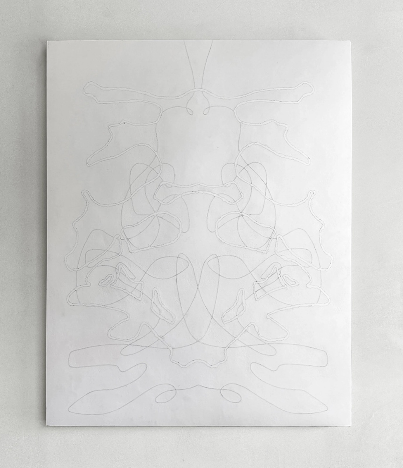 Bone white symmetrical incised linework on a bone white ground, visible only in raking light.