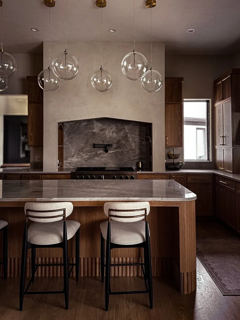 Mineral plaster range hood in a Westlake, Ohio kitchen