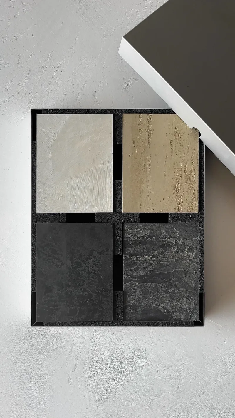 Curated sample box of signature plaster finishes