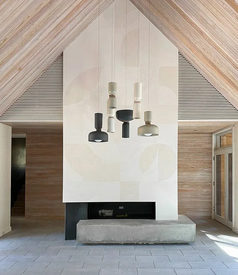 Plaster fireplace in the Mazama, Washington cabin