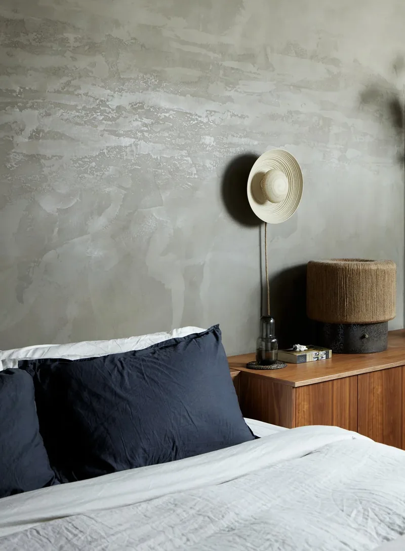 Bedroom with its own custom plaster texture, Tremont residence
