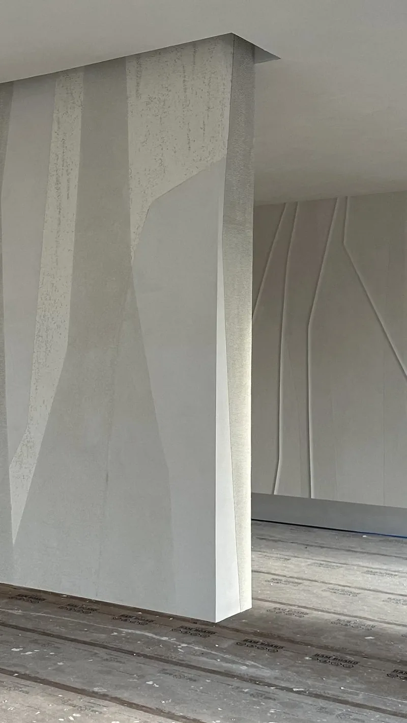 Sculpted mineral plaster art installation in progress, Miami